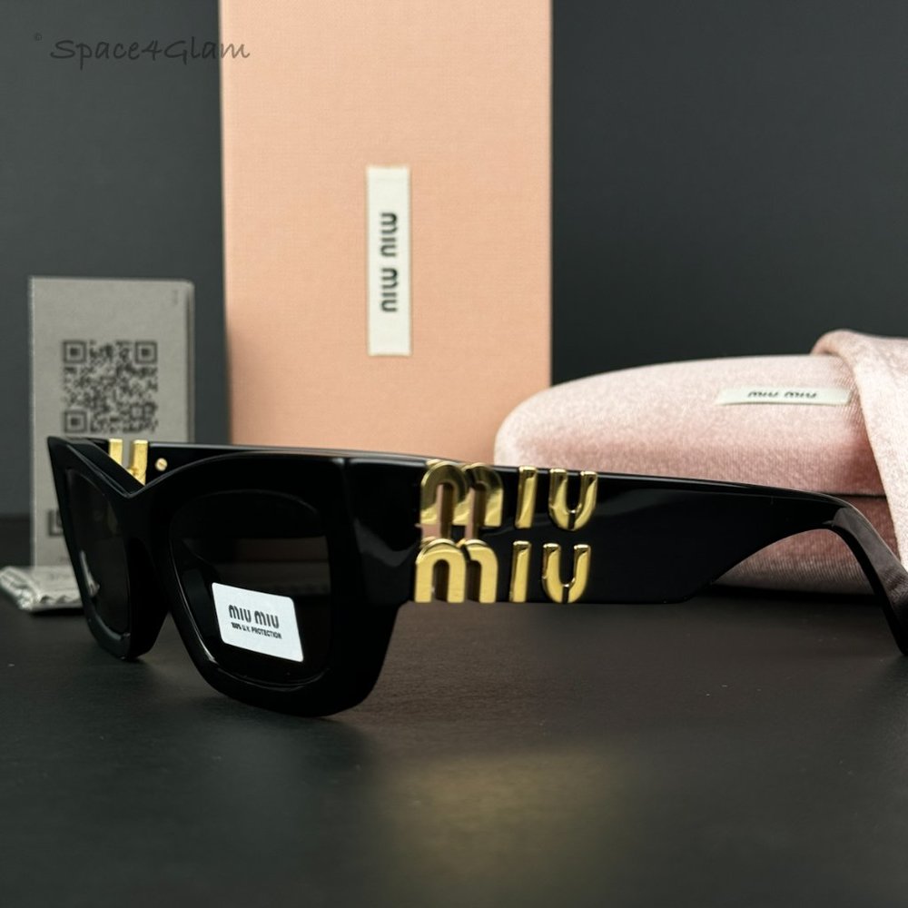 Miu Miu Women Sunglasses Black Grey Rectangle MU09WS GLIMPSE 1AB5S0 BRAND NEW - Picture 5 of 13
